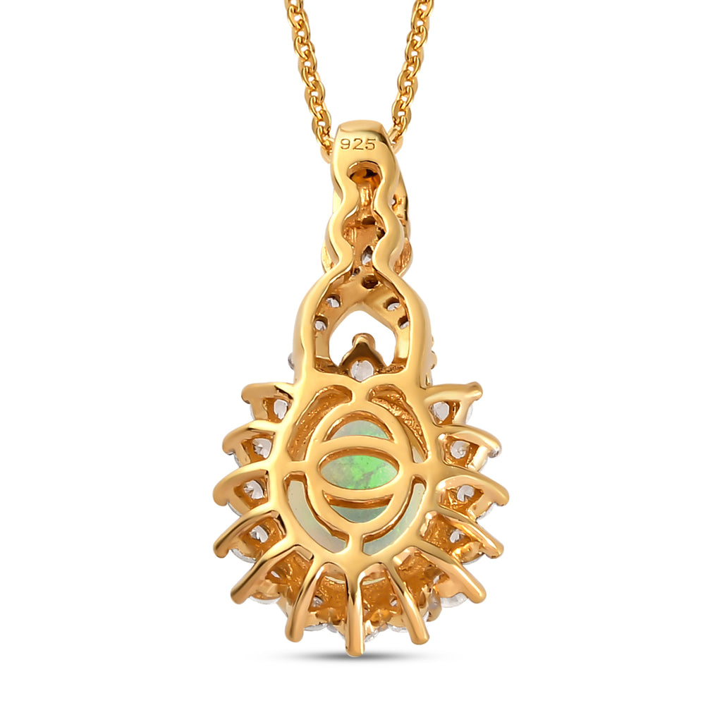 Natürlicher, äthiopischer Opal und weißer Zirkon-Anhänger mit Kette, Silber ca. 1,82 ct