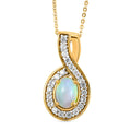 Natürlicher, äthiopischer Opal und weißer Zirkon-Anhänger mit Kette, ca. 1,52 ct