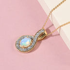 Natürlicher, äthiopischer Opal und weißer Zirkon-Anhänger mit Kette, ca. 1,52 ct