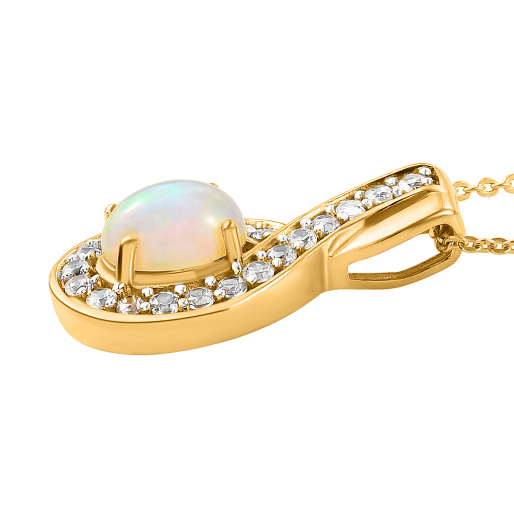 Natürlicher, äthiopischer Opal und weißer Zirkon-Anhänger mit Kette, ca. 1,52 ct