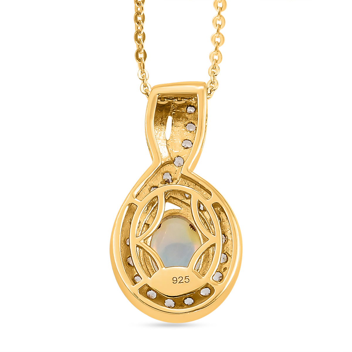 Natürlicher, äthiopischer Opal und weißer Zirkon-Anhänger mit Kette, ca. 1,52 ct