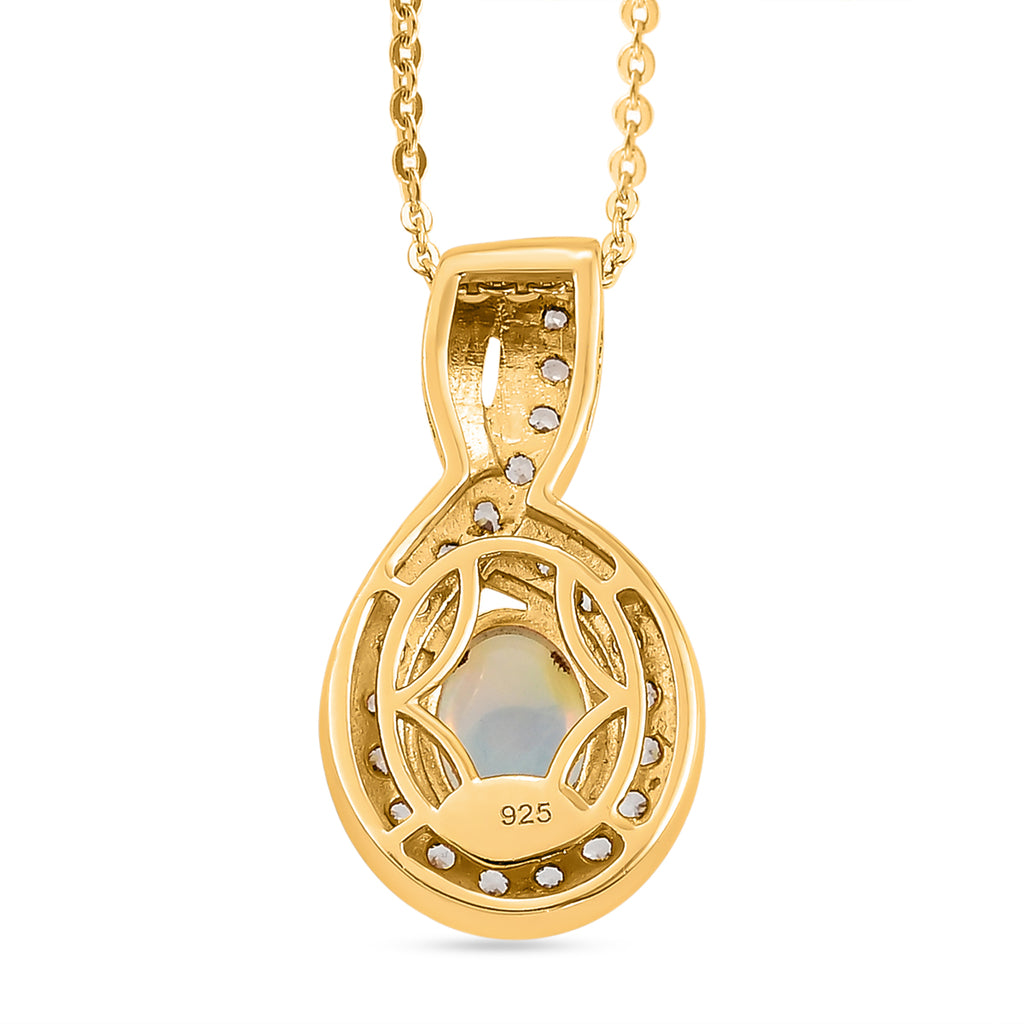 Natürlicher, äthiopischer Opal und weißer Zirkon-Anhänger mit Kette, ca. 1,52 ct