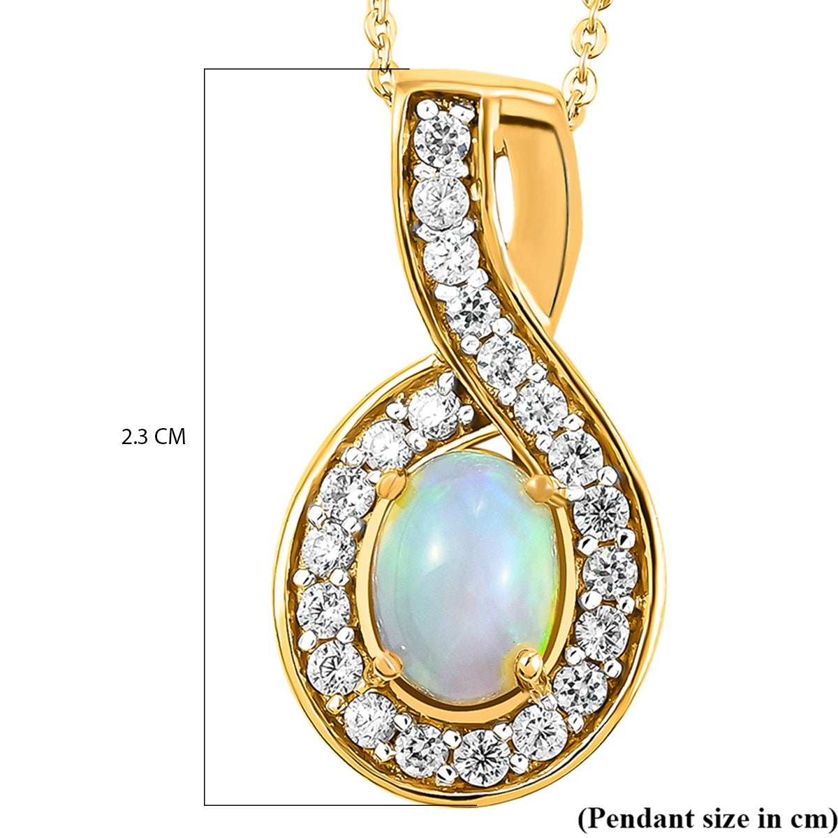 Natürlicher, äthiopischer Opal und weißer Zirkon-Anhänger mit Kette, ca. 1,52 ct