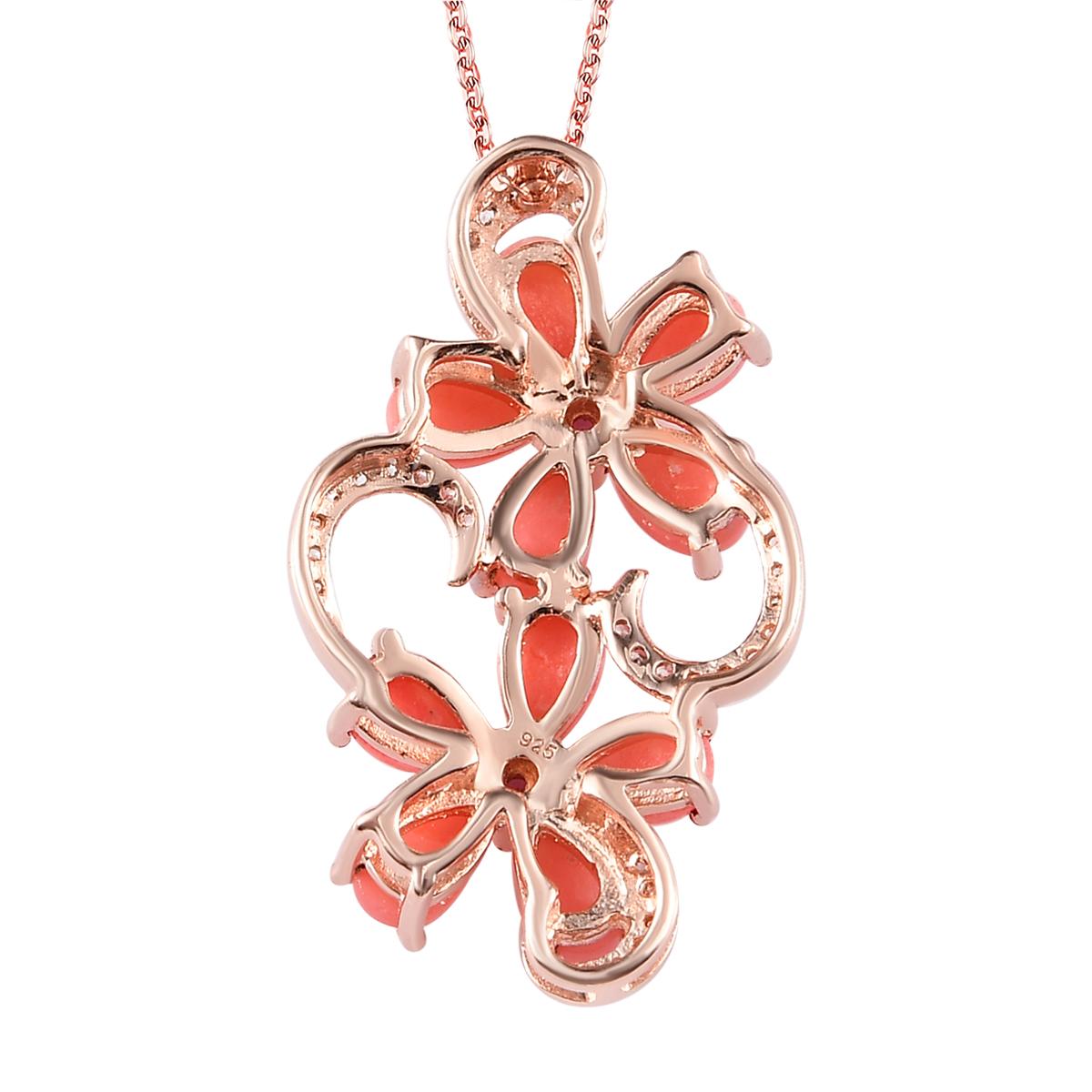 Oregon Pfirsich Opal und Rhodolith Granat-Anhänger mit Kette, 925 Silber rosévergoldet ca. 2,04 ct