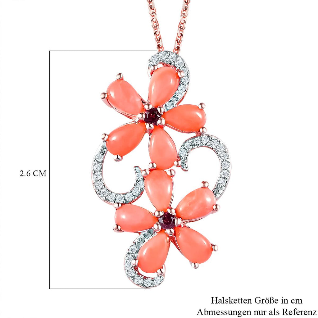 Oregon Pfirsich Opal und Rhodolith Granat-Anhänger mit Kette, 925 Silber rosévergoldet ca. 2,04 ct