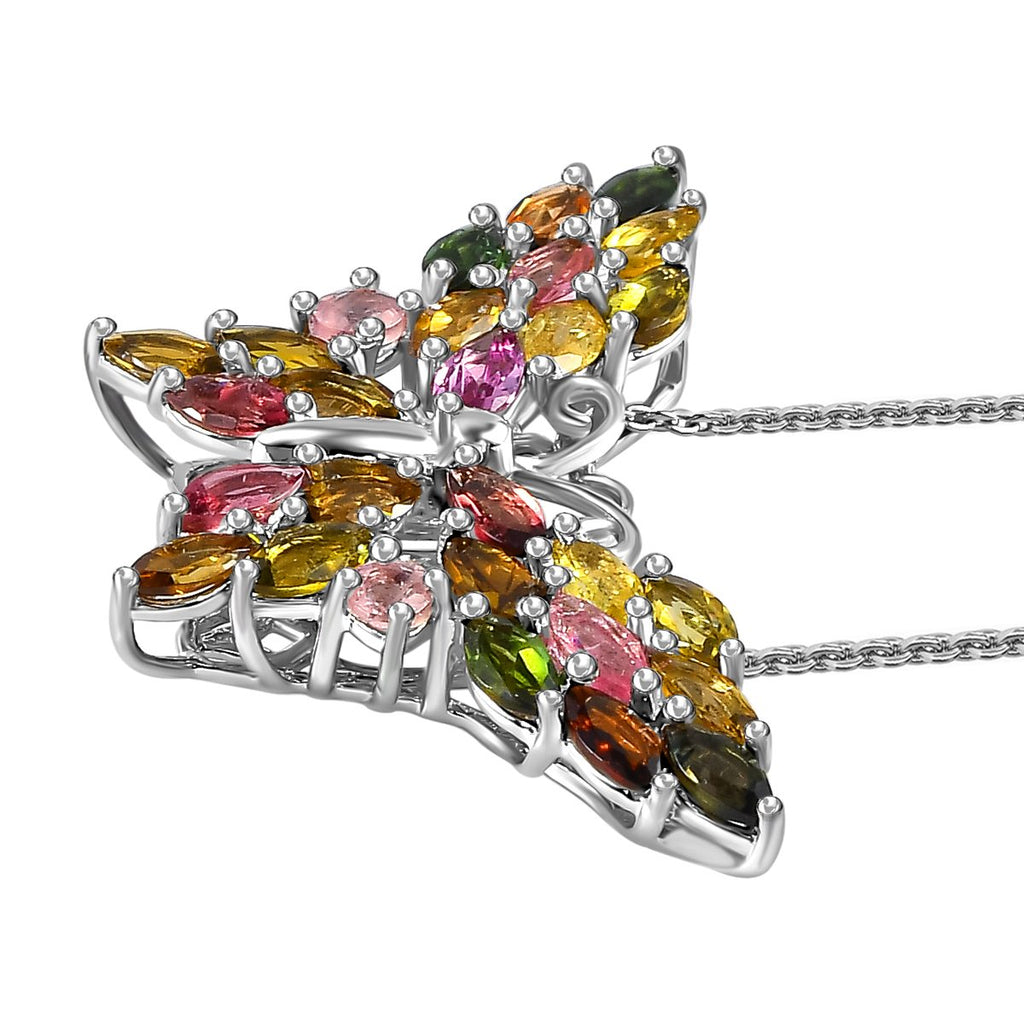 Natürlicher mehrfarbiger Turmalin Anhänger mit Kette, 925 Silber platiniert ca. 3.88 ct