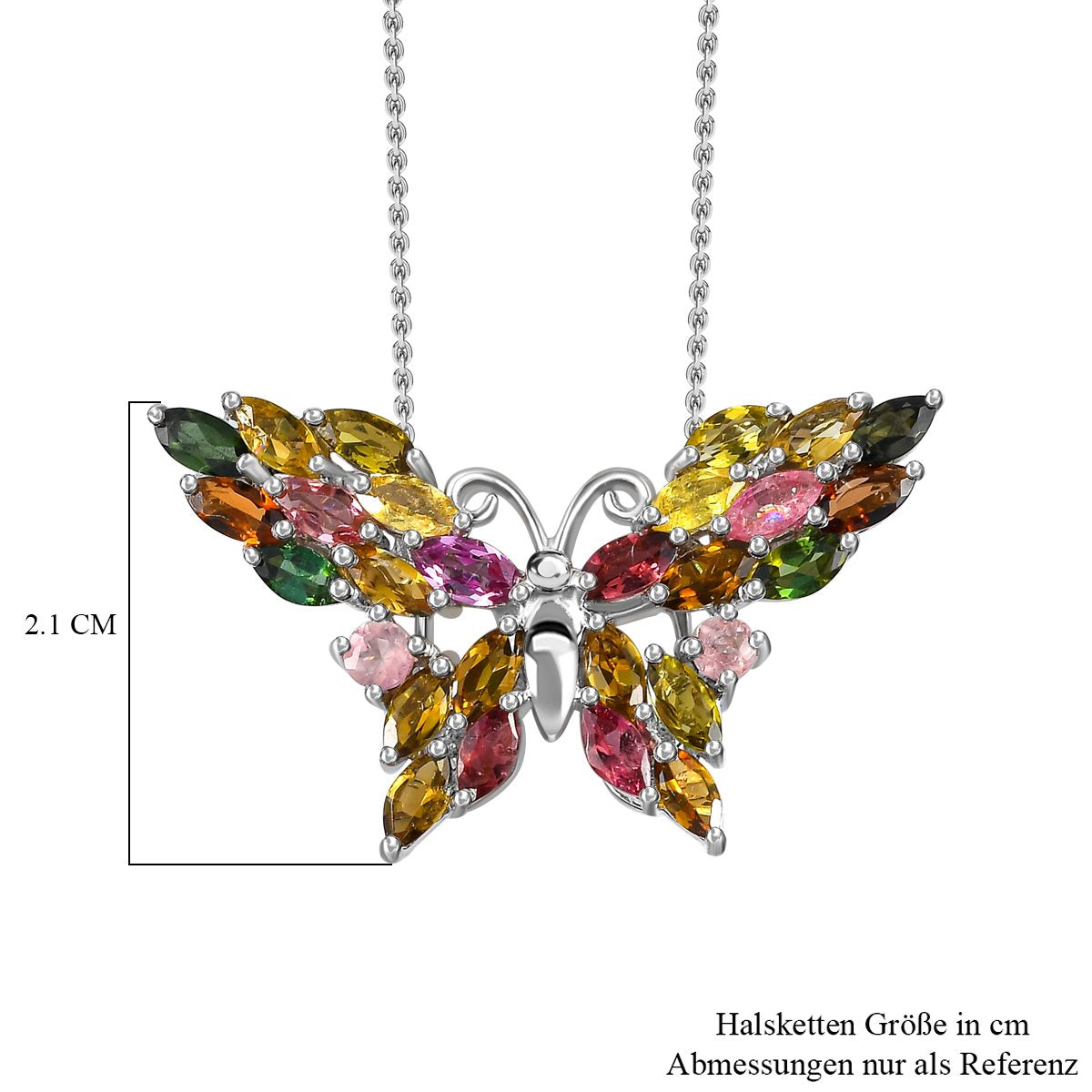 Natürlicher mehrfarbiger Turmalin Anhänger mit Kette, 925 Silber platiniert ca. 3.88 ct