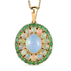 Natürliche, äthiopische Opal, Sambischer Smaragd Anhänger mit Kette, 925 Silber Gelbgold Vermeil, ca. 5.24 ct