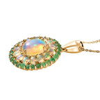 Natürliche, äthiopische Opal, Sambischer Smaragd Anhänger mit Kette, 925 Silber Gelbgold Vermeil, ca. 5.24 ct