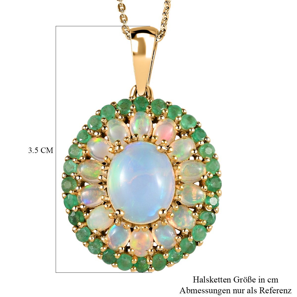 Natürliche, äthiopische Opal, Sambischer Smaragd Anhänger mit Kette, 925 Silber Gelbgold Vermeil, ca. 5.24 ct