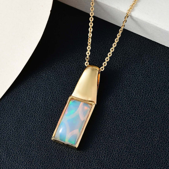 Natürlicher, äthiopischer Welo Opal Anhänger mit Kette, 925 Silber Gelbgold Vermeil ca. 1.65 ct