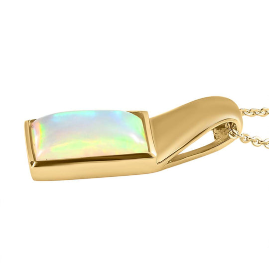 Natürlicher, äthiopischer Welo Opal Anhänger mit Kette, 925 Silber Gelbgold Vermeil ca. 1.65 ct
