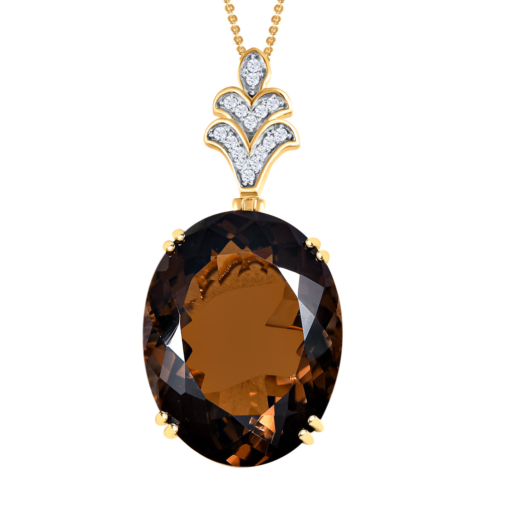 Rauchquarz und weißer Zirkon Anhänger mit Kette, 925 Silber vergoldet ca. 41.29 ct