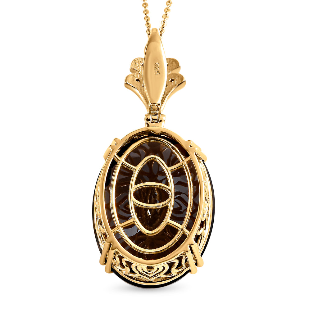 Rauchquarz und weißer Zirkon Anhänger mit Kette, 925 Silber vergoldet ca. 41.29 ct