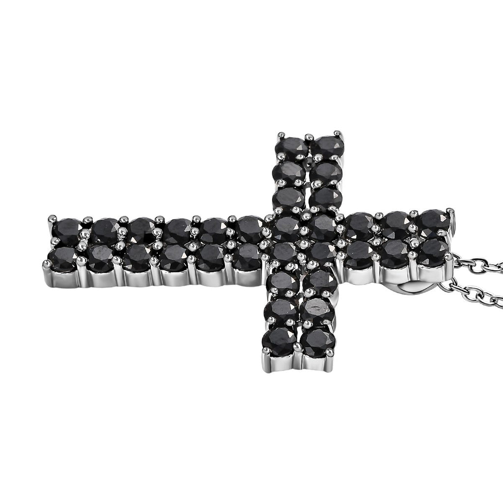 Schwarzer Spinell Anhänger mit Kette, Messing platiniert und Edelstahl ca. 4.79 ct
