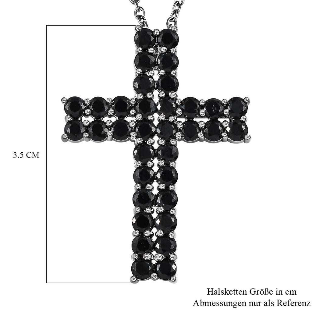 Schwarzer Spinell Anhänger mit Kette, Messing platiniert und Edelstahl ca. 4.79 ct