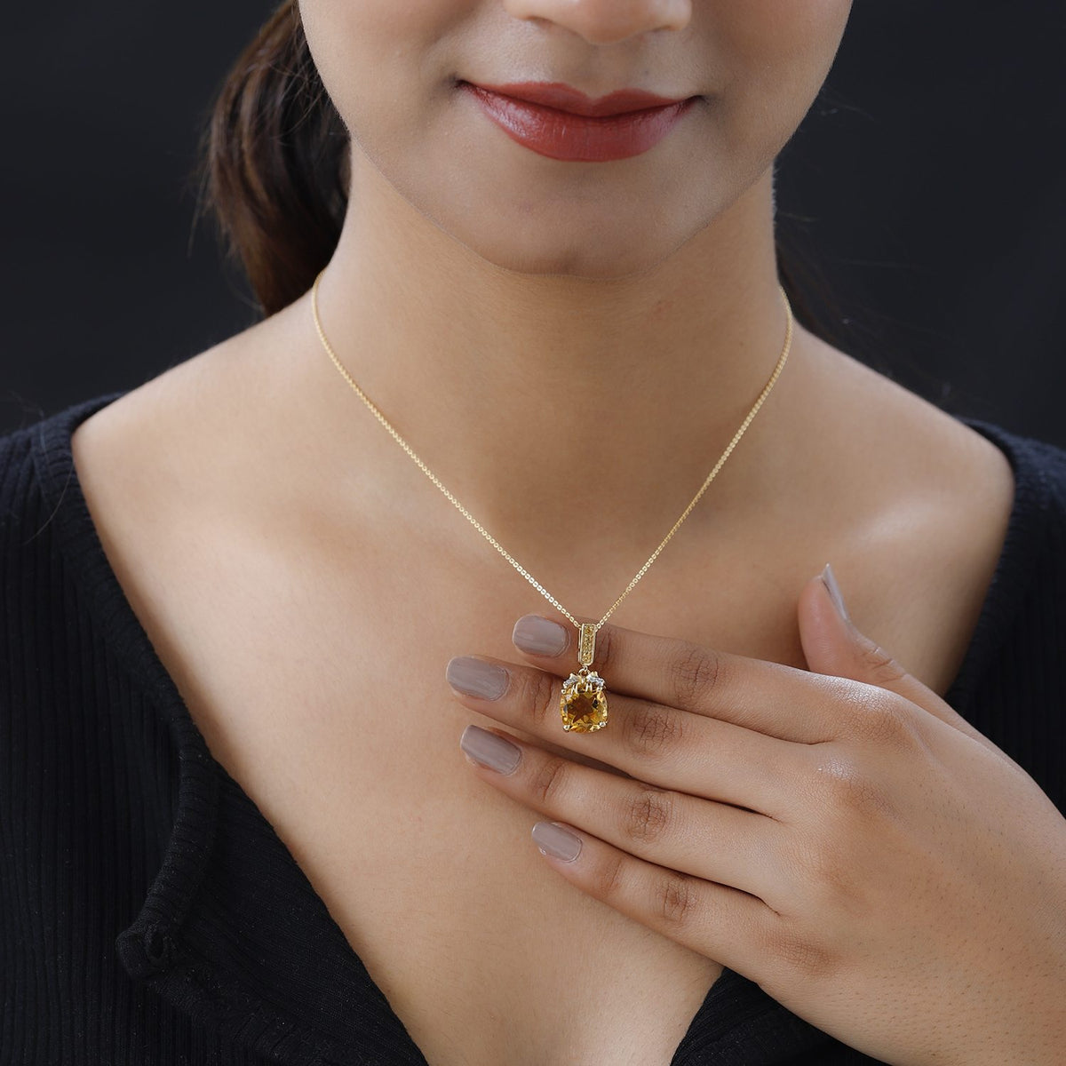 GP Ribbon Kollektion - Citrin Anhänger mit Kette, 925 Silber Gelbgold Vermeil ca. 4.43 ct