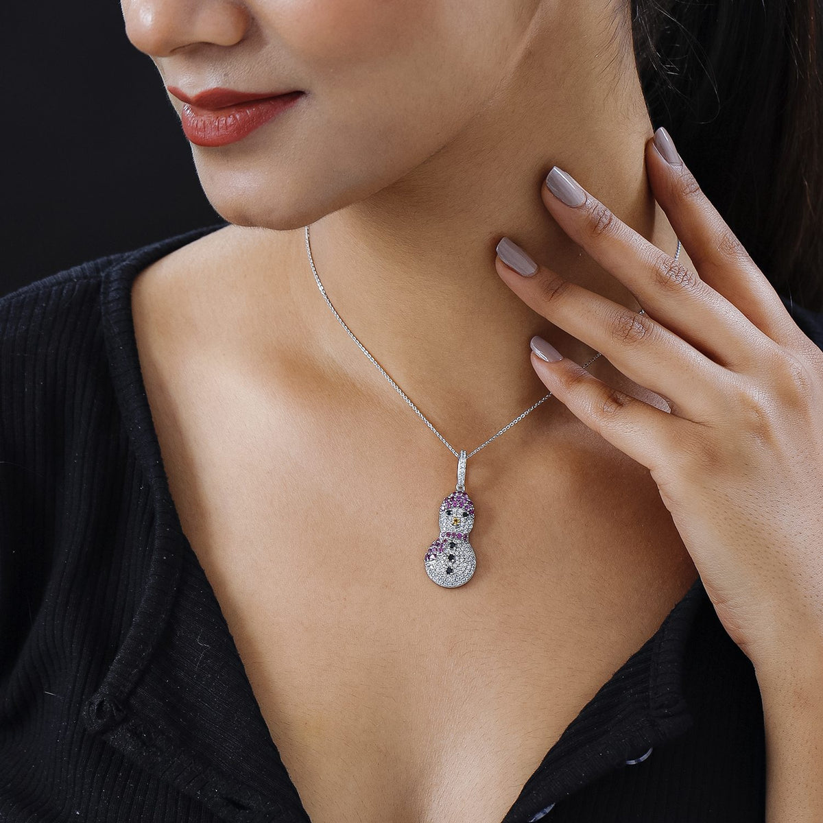 GP Kollektion - Schwarzer Spinell-Anhänger mit Kette 925 Silber platiniert ca. 2,33 ct