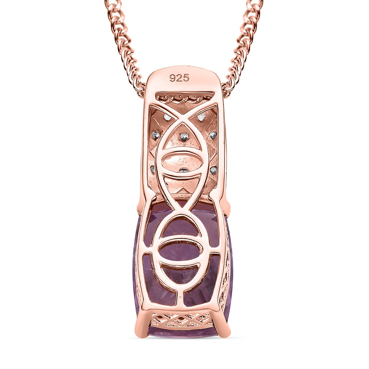 Rose De France Amethyst, weißer Zirkon Anhänger mit Kette, 925 Silber rosévergoldet, ca. 6.76 ct