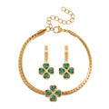 2er Set - Grüner Kristall Ohrringe und Armband, 316L Edelstahl vergoldet