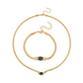 2-teiliges Schmuckset, Halskette und Armband mit Grüner Kristallen, Edelstahl goldfarben