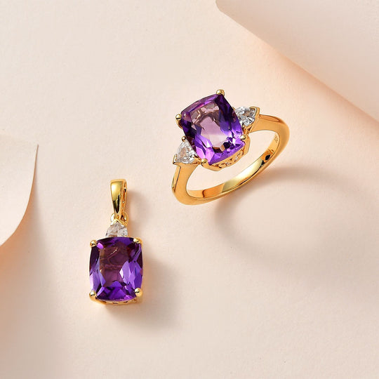 Afrikanischer Amethyst Schmuckset 925 Silber Gelbgold Vermeil ca. 6,30 ct.