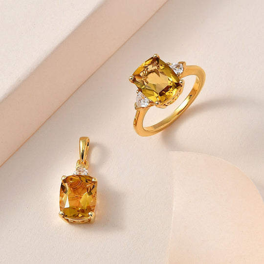 Citrin Schmuckset 925 Silber Gelbgold Vermeil ca. 6,30 ct.