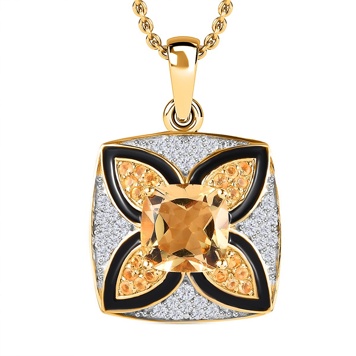 GP Royal Kollektion - AA Citrin, Weißer Zirkon Anhänger mit Kette, 925 Silber Gelbgold Vermeil, ca. 5.43 ct