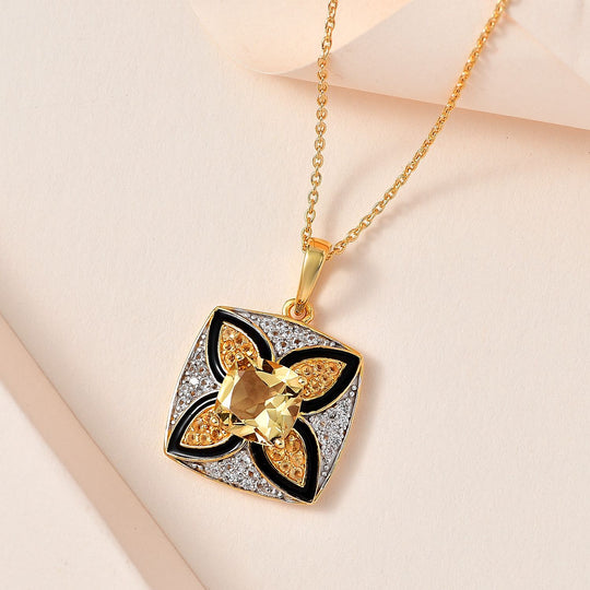 GP Royal Kollektion - AA Citrin, Weißer Zirkon Anhänger mit Kette, 925 Silber Gelbgold Vermeil, ca. 5.43 ct
