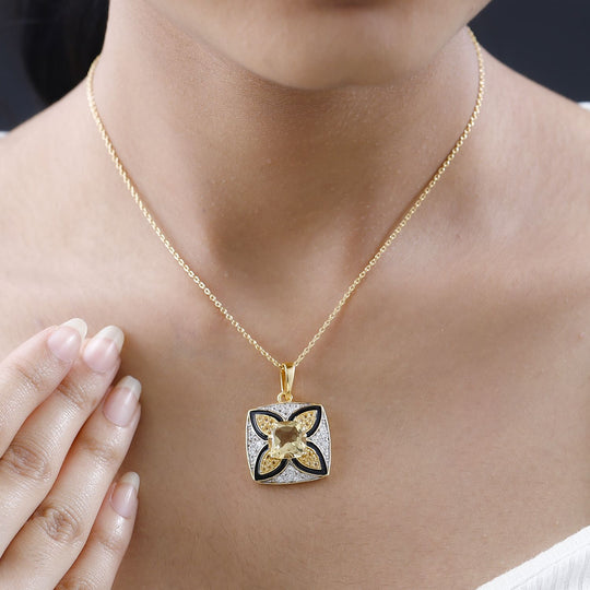 GP Royal Kollektion - AA Citrin, Weißer Zirkon Anhänger mit Kette, 925 Silber Gelbgold Vermeil, ca. 5.43 ct