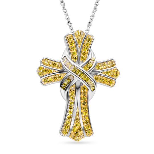 Blauer Diamant-Kreuz-Anhänger mit Kette, ca. 40+5 cm, 925 Silber platiniert ca. 0.50 ct
