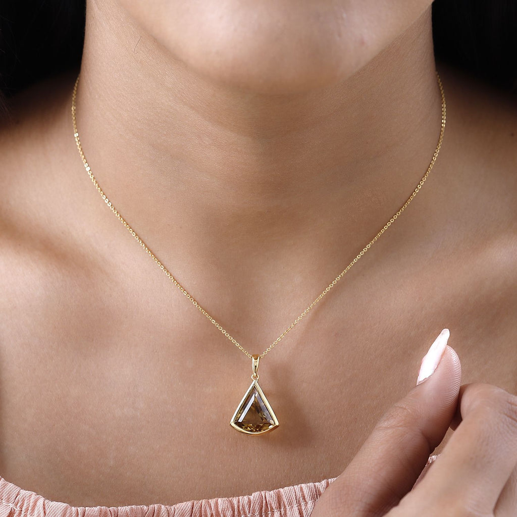 Citrin Anhänger mit Kette, 925 Silber Gelbgold Vermeil ca. 5.45 ct