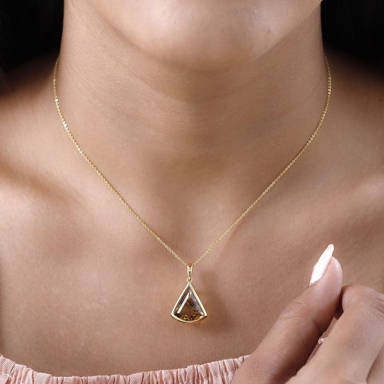 Citrin Anhänger mit Kette, 925 Silber Gelbgold Vermeil ca. 5.45 ct