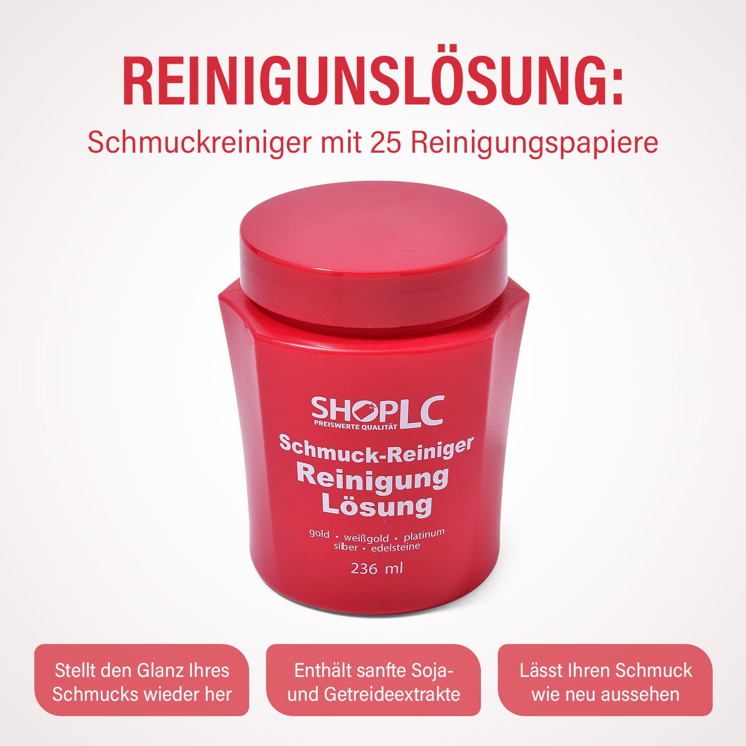 Schmuckreiniger, Reinigunslösung, 25 Reinigungspapier