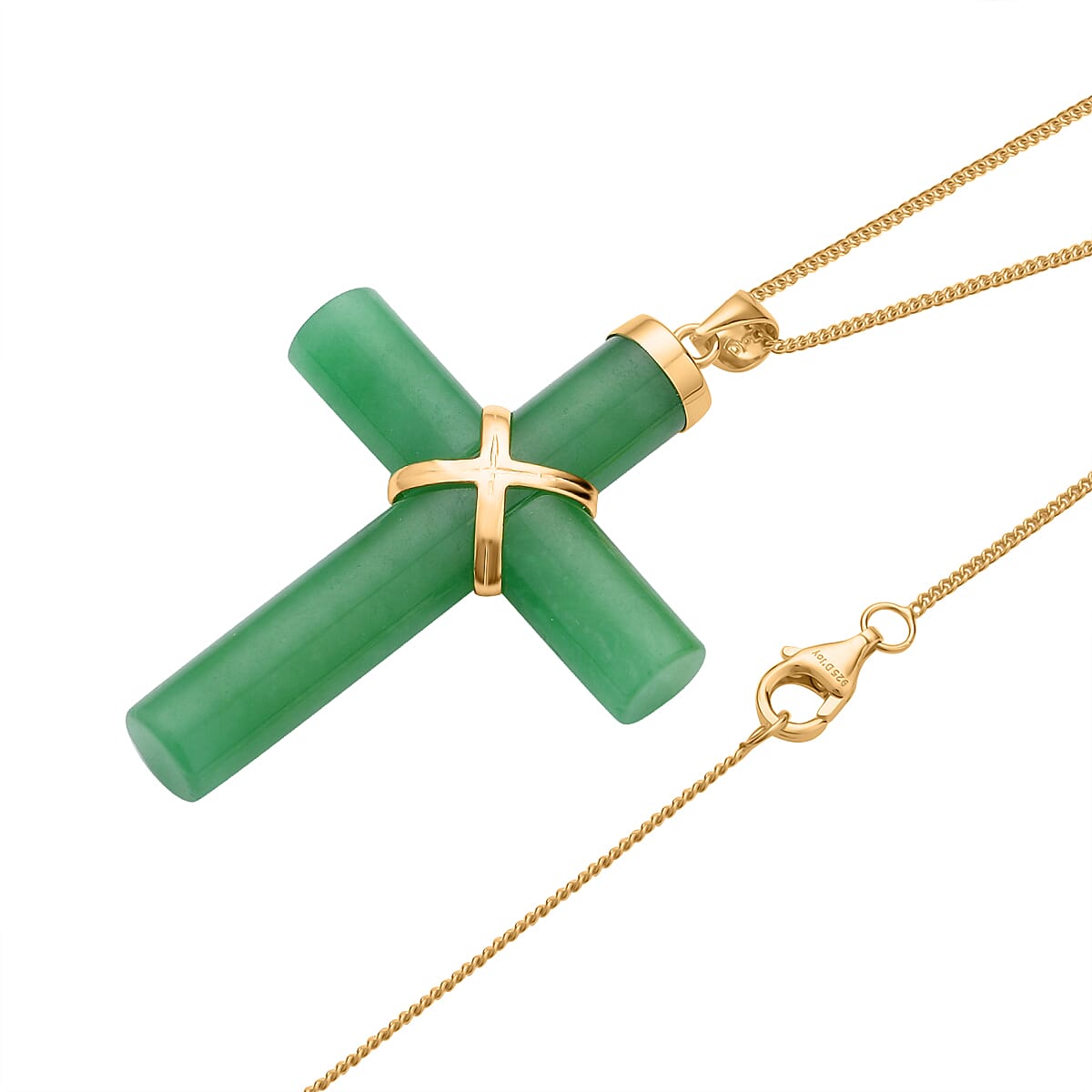 Grüne Jade Schmuckset ca. 45 cm 925 Silber Gold, 925 Silber Vergoldet ca. 52,00 ct.