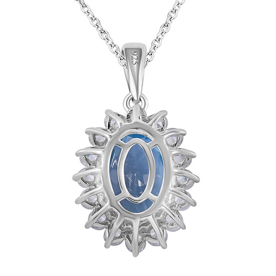 Himmelblauer Topas, weißer Zirkon Anhänger mit Kette, 925 Silber rhodiniert ca. 9.68 ct