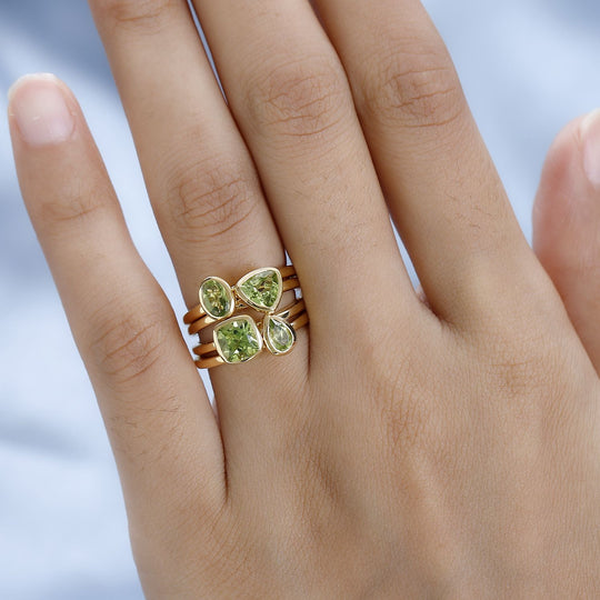 Natürlicher Peridot mehrreihiger Ring, 925 Silber Gelbgold Vermeil ca. 2.79 ct