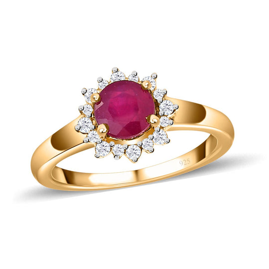 3er Set - Afrikanischer Rubin (Fissure gefüllt) Ring, Anhänger und Ohrringe, 925 Silber Gelbgold Vermeil, ca. 7.46 ct