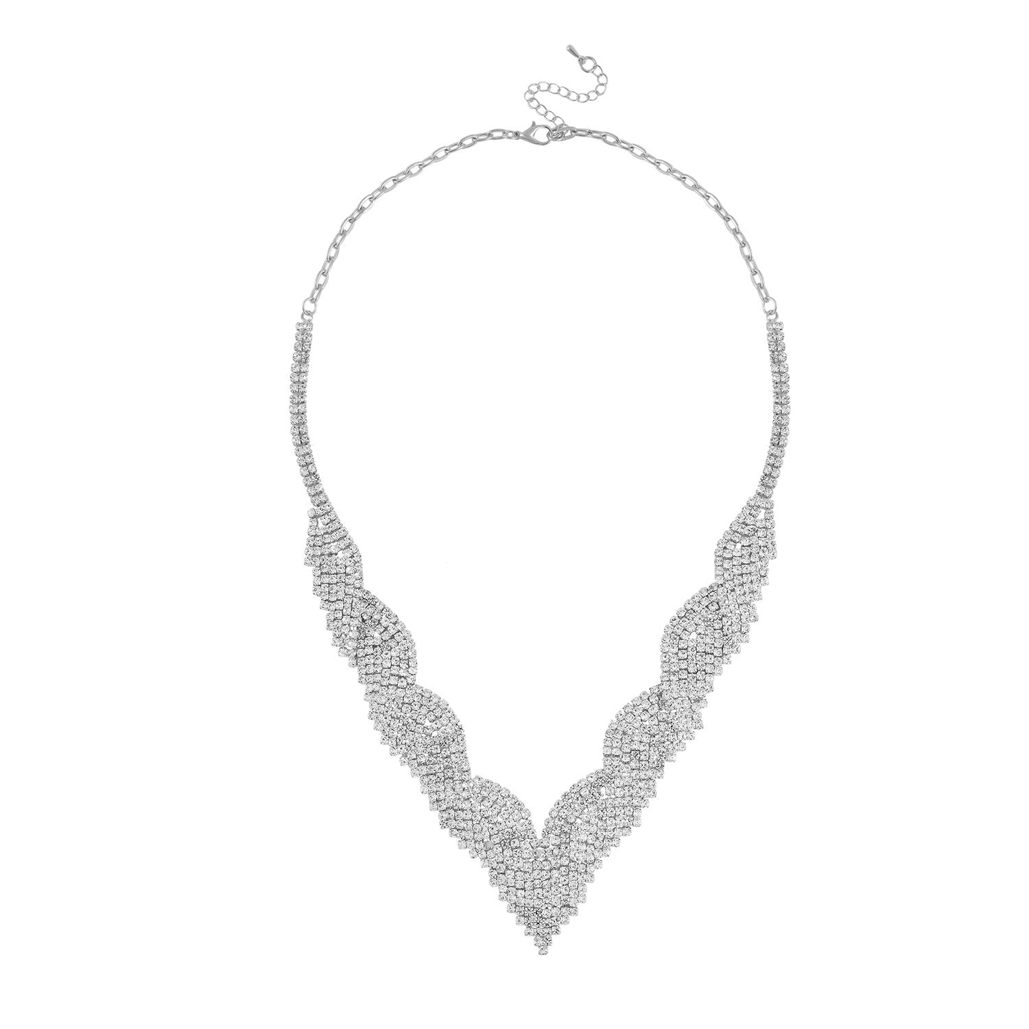 2er Set - Weißer Kristall Halskette und Ohrringe Schmuckset, Messing