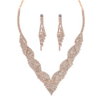 2er Set - Weißer Kristall Halskette und Ohrringe Schmuckset, Messing