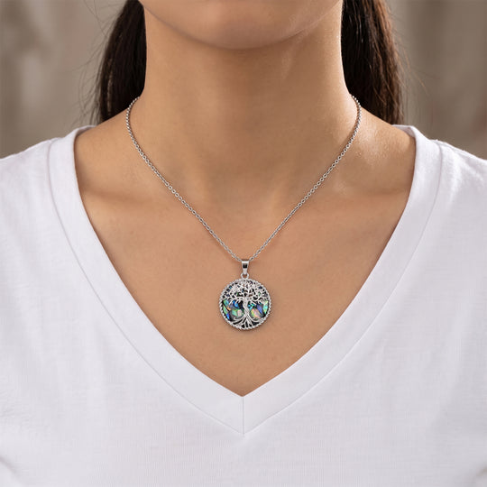 Labradorit Lebensbaum Legierung-Anhänger mit 50cm Edelstahl-Kette - 32,50 ct.