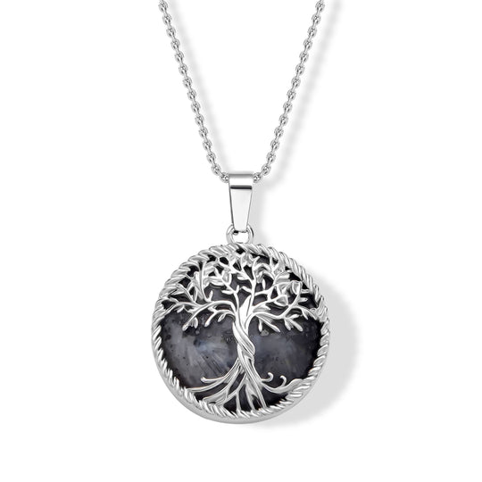 Labradorit Lebensbaum Legierung-Anhänger mit 50cm Edelstahl-Kette - 32,50 ct.