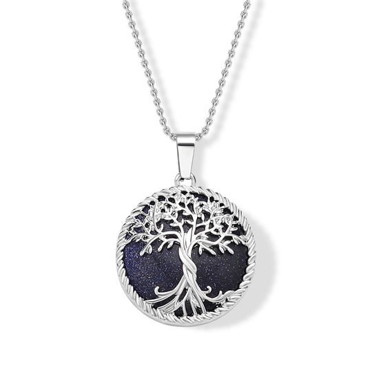 Labradorit Lebensbaum Legierung-Anhänger mit 50cm Edelstahl-Kette - 32,50 ct.