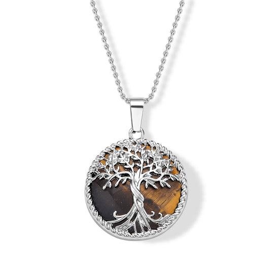 Labradorit Lebensbaum Legierung-Anhänger mit 50cm Edelstahl-Kette - 32,50 ct.