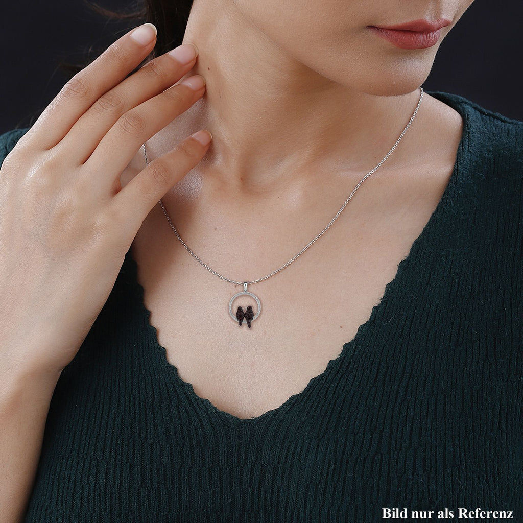 Weißer Zirkon, Roter Granat Schmuckset 925 Silber Zweifarbige Beschichtung und Edelstahl ca. 0.45 ct
