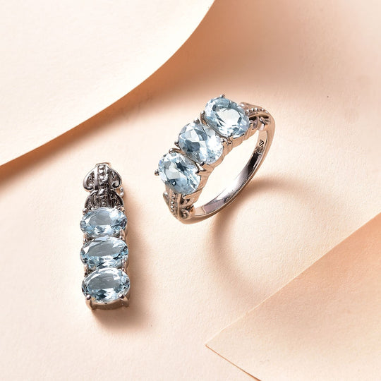 Himmelblauer Topas Schmuckset  Edelstahl ca. 5.58 ct