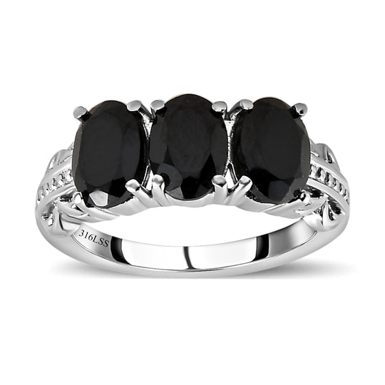 Schwarzer Spinell Schmuckset  Edelstahl ca. 5.84 ct