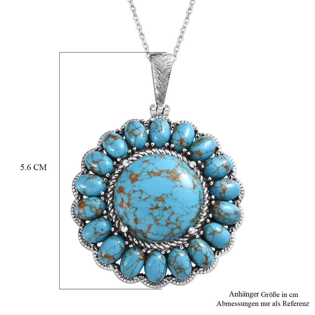 Blauer Türkis Anhänger mit Kette, 316L Edelstahl ca. 38.00 ct