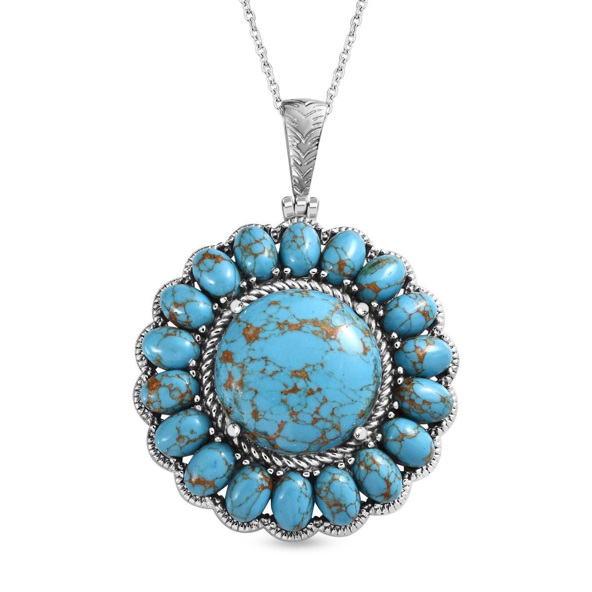 Blauer Türkis Anhänger mit Kette, 316L Edelstahl ca. 38.00 ct