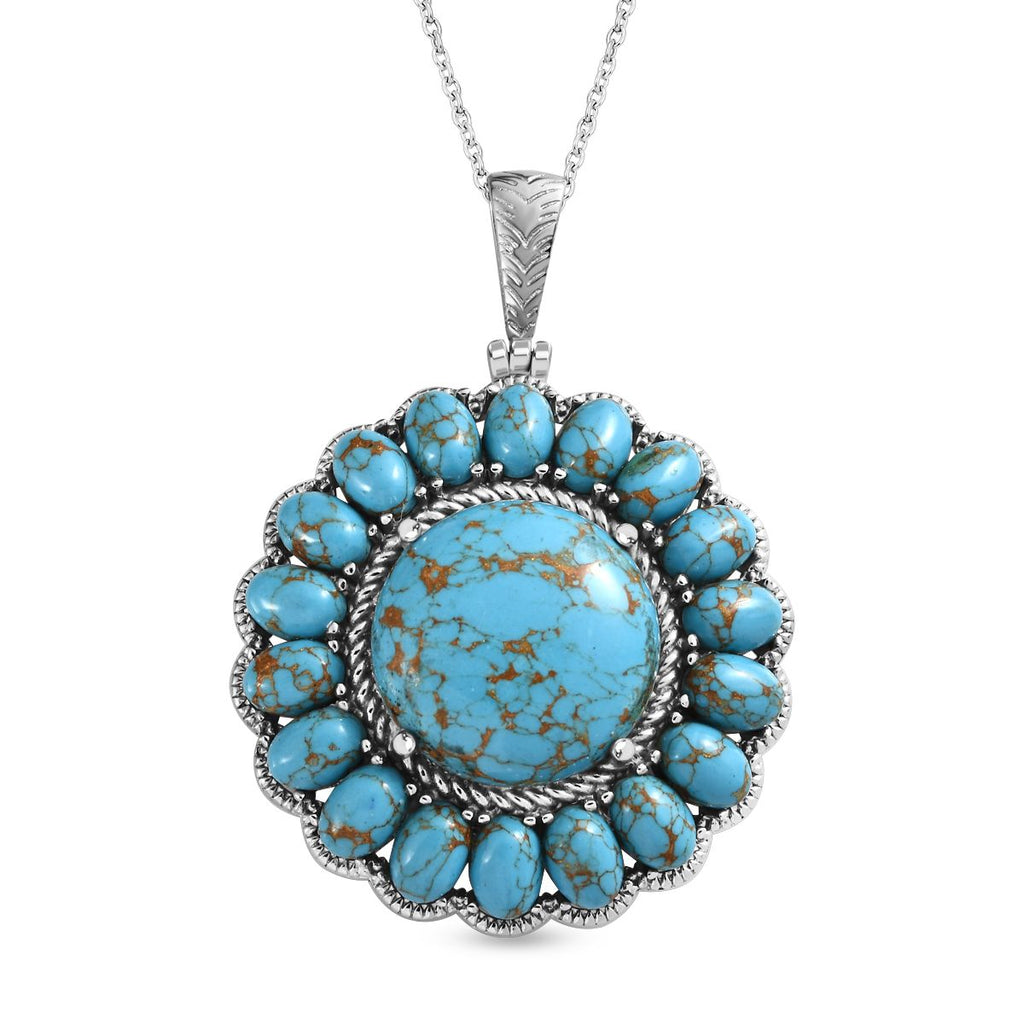 Blauer Türkis Anhänger mit Kette, 316L Edelstahl ca. 38.00 ct